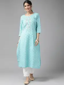 Cayman Women Turquoise Blue Floral Printed Floral Kurta