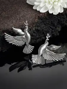 PANASH Oxidized Silver-Toned Birds Shaped Stud Earrings