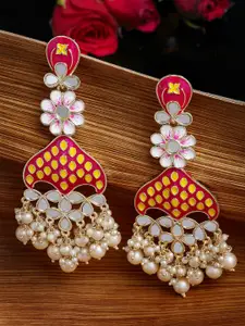 PANASH Gold-Plated Mirror Work Meenakari Floral Drop Earrings