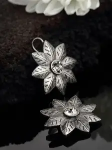PANASH Oxidized Silver-Toned Floral Shaped Drop Earrings