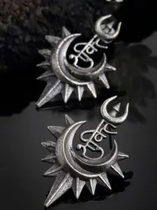 PANASH Oxidized Silver-Toned Quirky Drop Earrings