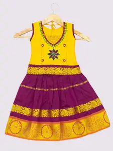 AMIRTHA FASHION Girls Maroon & Yellow Embroidered Ready to Wear Lehenga & Choli