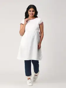 CHARISMOMIC White Longline Pull Closer Side-String Maternity Top