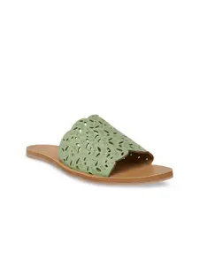 Forever Glam by Pantaloons Women Green Open Toe Flats With Laser Cuts