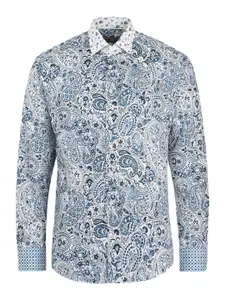 ETRO Men White & Blue Classic Printed Regular Fit Cotton Casual Shirt