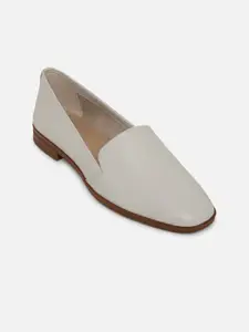 ALDO Women White Solid Leather Loafers