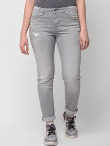 Woodland Women Grey Slim Fit Slash Knee Heavy Fade Stretchable Cotton Jeans