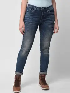 Woodland Women Blue Slim Fit Mildly Distressed Heavy Fade Stretchable Jeans