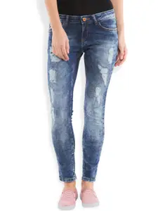 Tokyo Talkies Women Blue Super Skinny Fit Low-Rise Mildly Distressed Stretchable Jeans