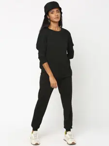 JerfSports Women Black Solid T-shirt with Joggers