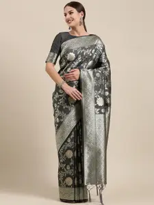 Saree mall Grey Floral Silk Blend Sarees