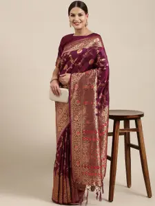 Saree mall Purple & Gold-Toned Floral Silk Blend Sarees
