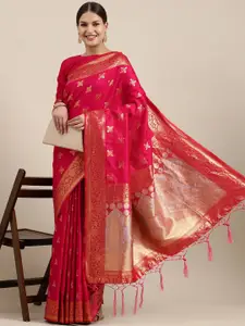 Saree mall Pink & Gold-Toned Ethnic Motifs Silk Blend Sarees