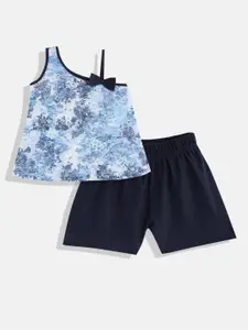 CrayonFlakes Girls Blue & White Printed Top with Shorts