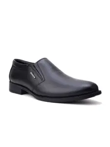 MONDAIN Men Black Solid Leather Formal Slip-On Shoes