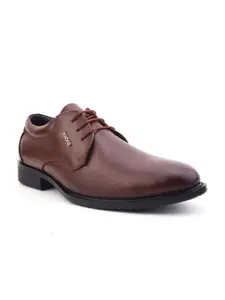 MONDAIN Men Tan Solid Leather Formal Derbys