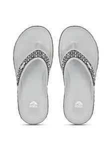 Adda Women Grey & Black Printed Thong Flip Flops