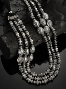 PANASH Silver-Toned Oxidized Beaded Necklace