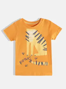 mothercare Infant Boys Mustard Yellow & Black Printed Pure Cotton T-shirt