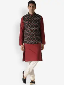 KISAH Men Ikat Printed Kurta with Churidar & Jacket