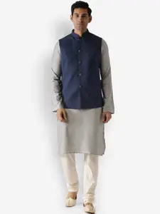 KISAH Men Navy Blue Kurta with Churidar & Jacket