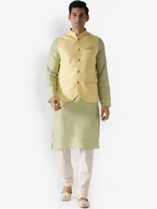 KISAH Men Beige Kurta Pyjamas with Jacket