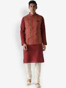 KISAH Men Striped Kurta with Churidar & Jacket