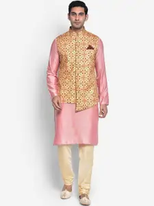 KISAH Men Cream-Coloured Kurta Pyjamas with Jacket