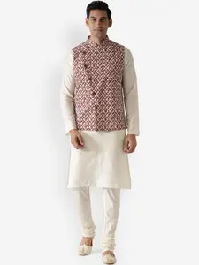 KISAH Men White Floral Printed Kurta with Churidar
