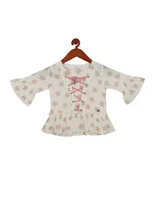Tiny Girl Cream-Coloured & Pink Floral Print Top
