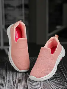 ABROS Women Peach-Coloured Mesh Slip-On Running Shoes