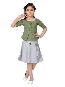 Aarika Girls Green & Grey Top & Skirt Clothing Set