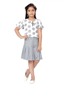 Aarika Girls Grey & White Printed Top with Skirt
