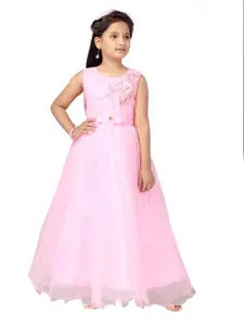 Aarika Girls Pink Embroidered Net Maxi Gown Dress