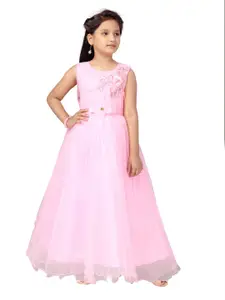 Aarika Girls Pink Embroidered Net Maxi Gown Dress