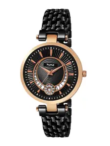 HYMT Women Black Dial & Stainless Steel Bracelet Style Straps Analogue Watch - HMTY-8007