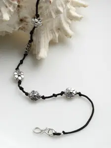 PANASH Oxidized Silver-Plated Floral Handcrafted Thread Anklet