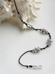 PANASH Oxidized Silver-Plated Elephant Shaped Handcrafted Thread Anklet