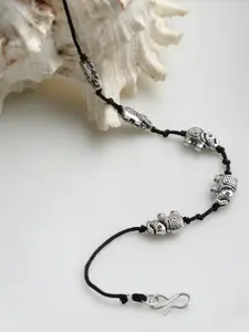 PANASH Oxidized Silver-Plated Elephant Shaped Handcrafted Thread Anklet