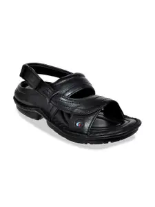 Allen Cooper Men Black Solid Leather Comfort Sandals