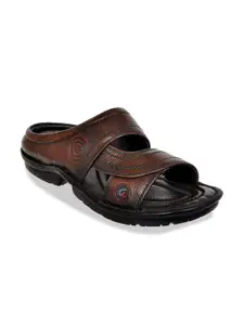 Allen Cooper Men Brown & Black Leather Comfort Sandals