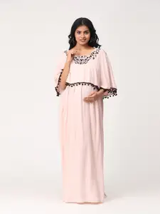 CHARISMOMIC Peach-Coloured & Black Floral Maternity Maxi Dress