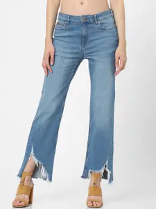 ONLY Women Blue Straight Fit High-Rise Light Fade Cotton Jeans