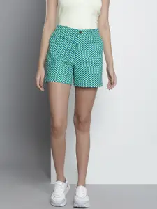 Tommy Hilfiger Women Green & White Printed Chino Shorts