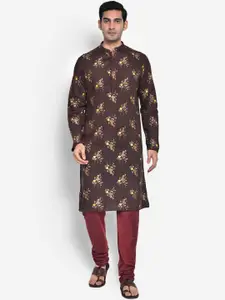KISAH Men Maroon Floral Printed Kurta