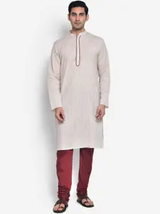 KISAH Men Cream-Coloured & Brown Striped Knee Length Kurta