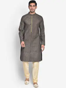 KISAH Men Black Striped Printed Kurta