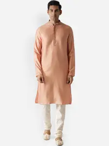 KISAH Men Pink Solid Thread Work Kurta