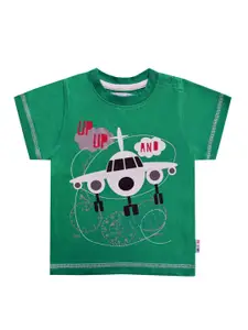 milou Boys Green Graphic Printed Pure Cotton Regular Fit T-shirt
