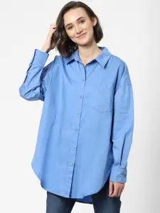 ONLY Women Blue Loose Cotton Casual Shirt